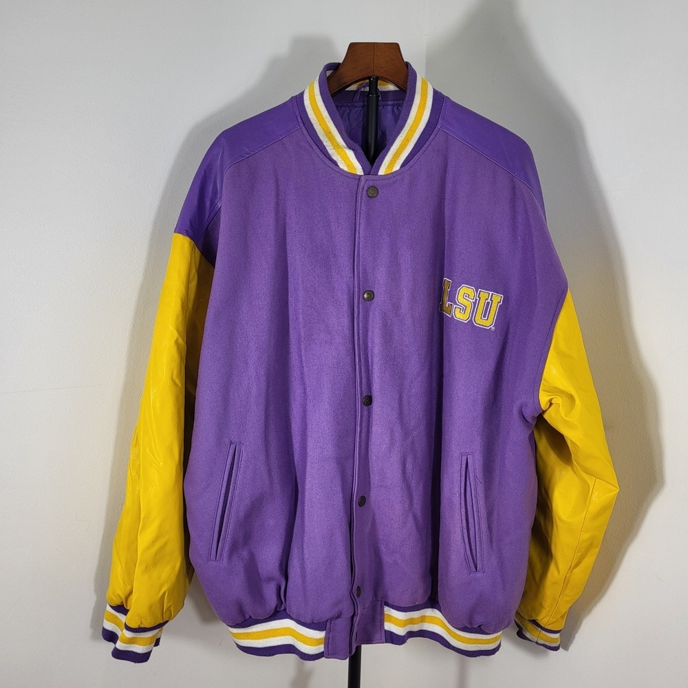 Steve & Barry's LSU Tigers Varsity Jacket Purple Yellow Wool Faux Leather XXL